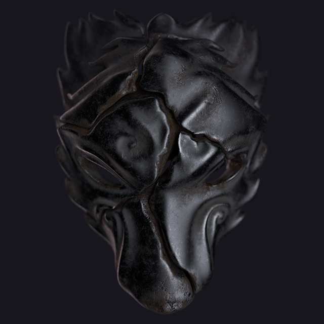 Final version of the mask with the dark metal material applied