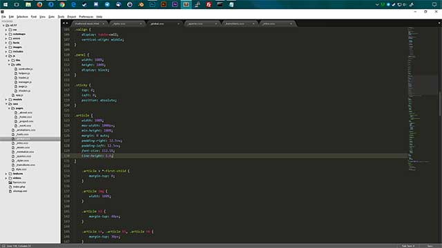 Screenshot of Sublime Text 3 with the portfolio project open